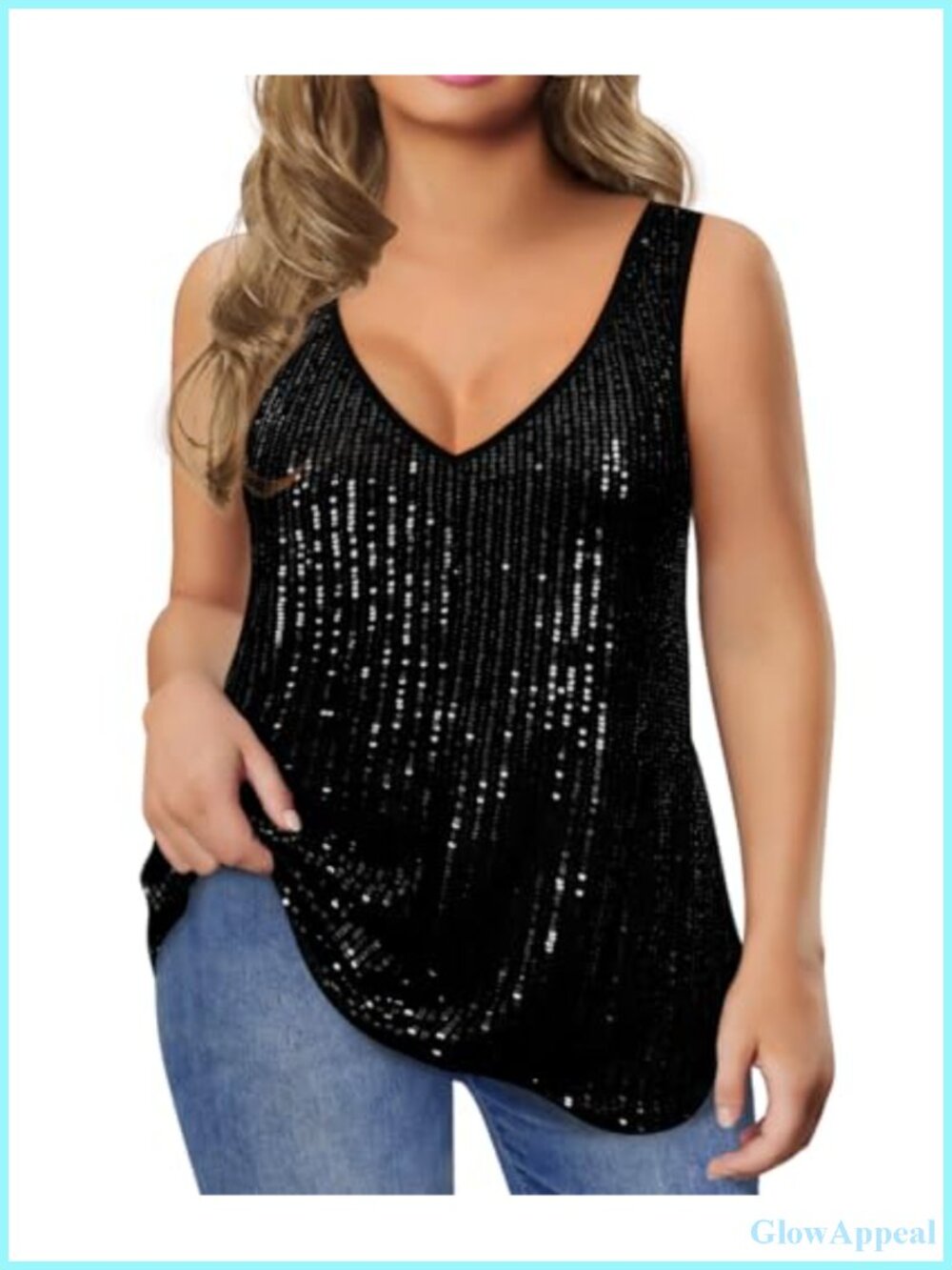 Plus Size Sequin Tank Top V-Neck Sleeveless Glitter Shimmer Camisole XL-5XL
